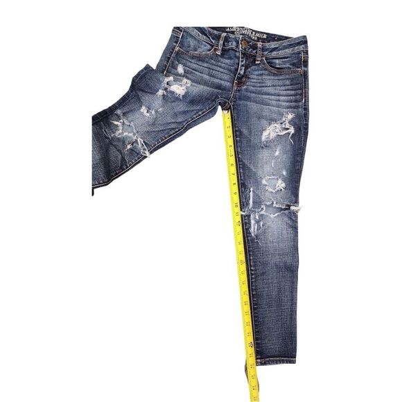 AMERICAN EAGLE Jegging Super Stretch Jeans Size 4 Destroyed Distressed Dark Blue - Picture 7 of 15